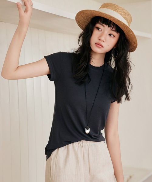MAISON DE THERESE（メゾン ド テレーズ）の「クルーネック 半袖Tシャツ（Tシャツ/カットソー・レディース・ブラック/アイボリー/ブルー/グレー・M/L）」の8枚目の写真