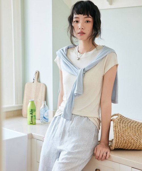 MAISON DE THERESE（メゾン ド テレーズ）の「クルーネック 半袖Tシャツ（Tシャツ/カットソー・レディース・ブラック/アイボリー/ブルー/グレー・M/L）」の11枚目の写真