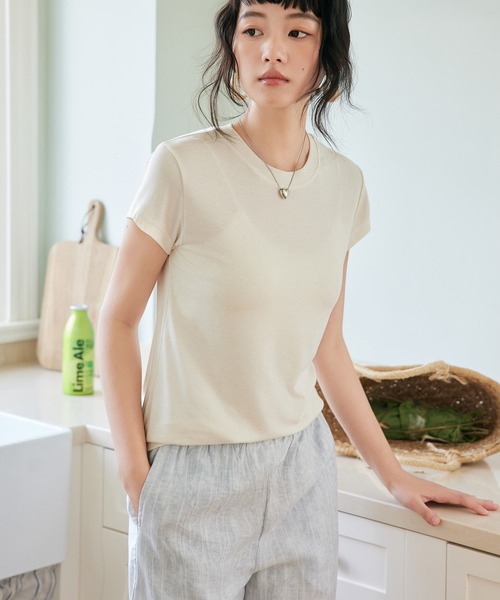 MAISON DE THERESE（メゾン ド テレーズ）の「クルーネック 半袖Tシャツ（Tシャツ/カットソー・レディース・ブラック/アイボリー/ブルー/グレー・M/L）」の12枚目の写真