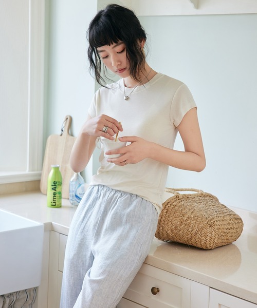 MAISON DE THERESE（メゾン ド テレーズ）の「クルーネック 半袖Tシャツ（Tシャツ/カットソー・レディース・ブラック/アイボリー/ブルー/グレー・M/L）」の13枚目の写真