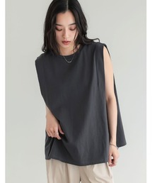 Re:EDIT | 二の腕すっきり見え 綿100％ ショルダータックノースリーブTシャツ(Tシャツ/カットソー)