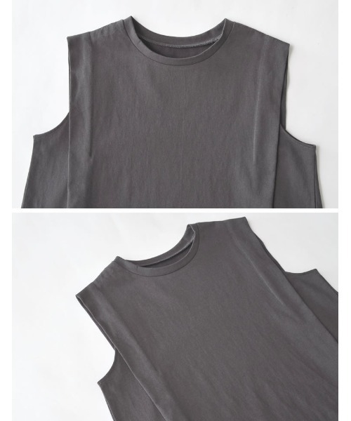 Re:EDIT(リエディ)の「二の腕すっきり見え 綿100% ショルダータックノースリーブTシャツ(Tシャツ/カットソー・レディース・ブラック/オフホワイト/チャコールグレー・MEDIUM/LARGE)」の12枚目の写真
