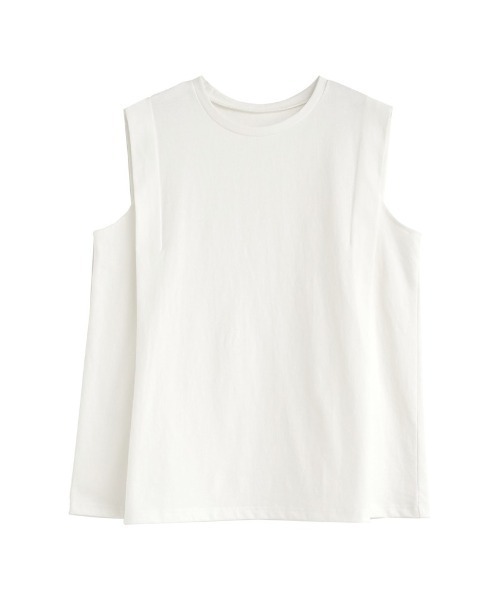 Re:EDIT(リエディ)の「二の腕すっきり見え 綿100% ショルダータックノースリーブTシャツ(Tシャツ/カットソー・レディース・ブラック/オフホワイト/チャコールグレー・MEDIUM/LARGE)」の15枚目の写真