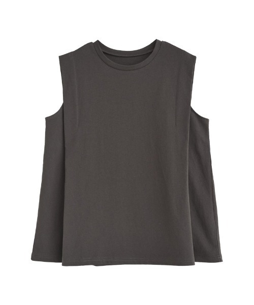 Re:EDIT(リエディ)の「二の腕すっきり見え 綿100% ショルダータックノースリーブTシャツ(Tシャツ/カットソー・レディース・ブラック/オフホワイト/チャコールグレー・MEDIUM/LARGE)」の16枚目の写真