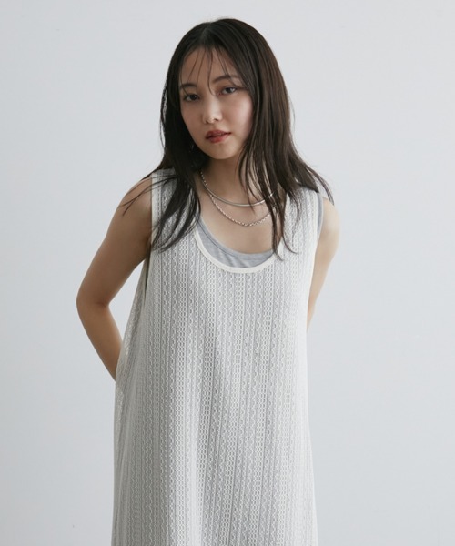 セール】メッシュレイヤードノースリーブワンピース（ワンピース