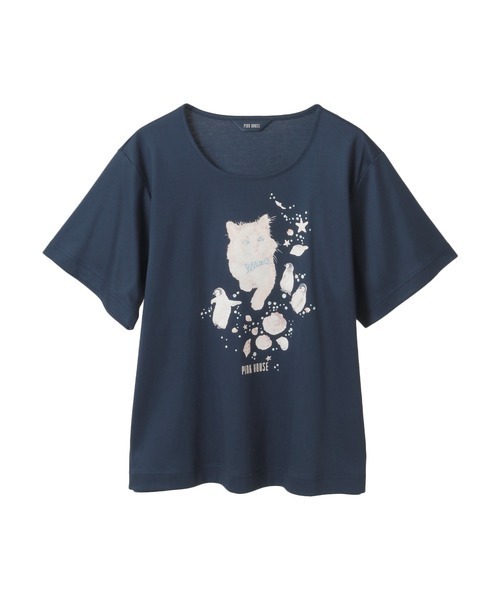 さざ波とねこプリントカットソー（Tシャツ/カットソー）｜PINK HOUSE