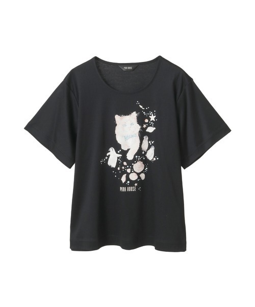 さざ波とねこプリントカットソー（Tシャツ/カットソー）｜PINK HOUSE