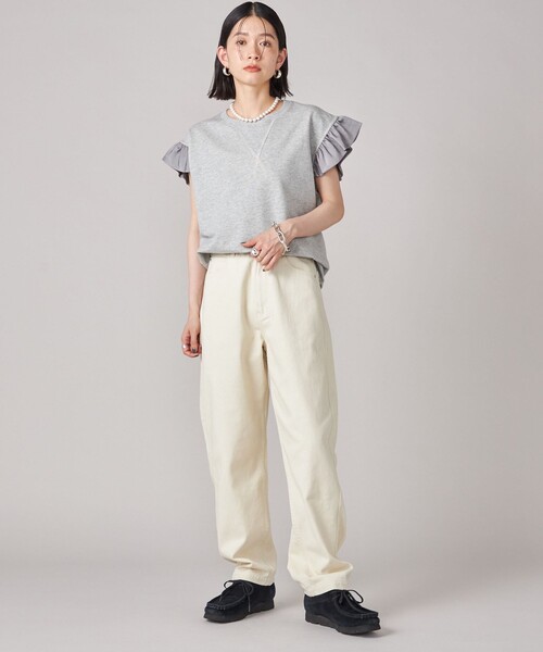 SHIPS(シップス)の「SHIPS NINE CASE:〈手洗い可能〉ミニ 裏毛 フリル カットソー(Tシャツ/カットソー・レディース・ブラック/ライトグレー・ONE SIZE)」の4枚目の写真