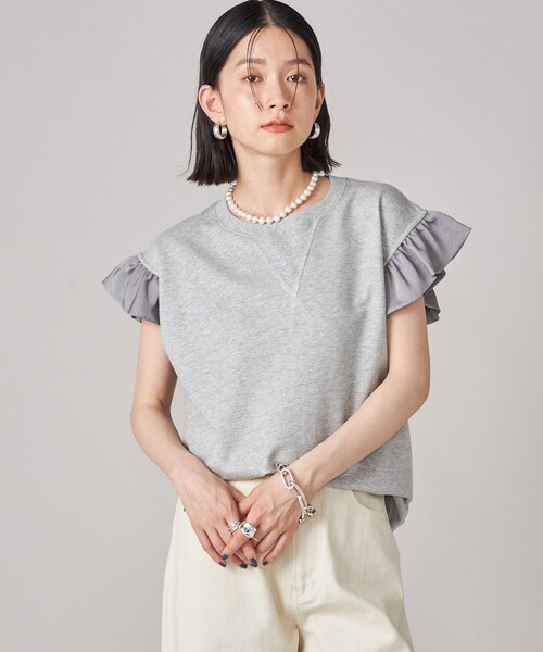 SHIPS(シップス)の「SHIPS NINE CASE:〈手洗い可能〉ミニ 裏毛 フリル カットソー(Tシャツ/カットソー・レディース・ブラック/ライトグレー・ONE SIZE)」の9枚目の写真