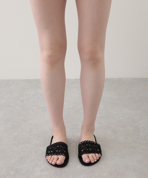 Lace Ladies(レースレディース)の「レース カットワーク ラウンドトゥ フラット サンダル(サンダル・レディース・ブラック/ベージュ・22.5cm/23cm/23.5cm/24cm/24.5cm/25cm)」の7枚目の写真
