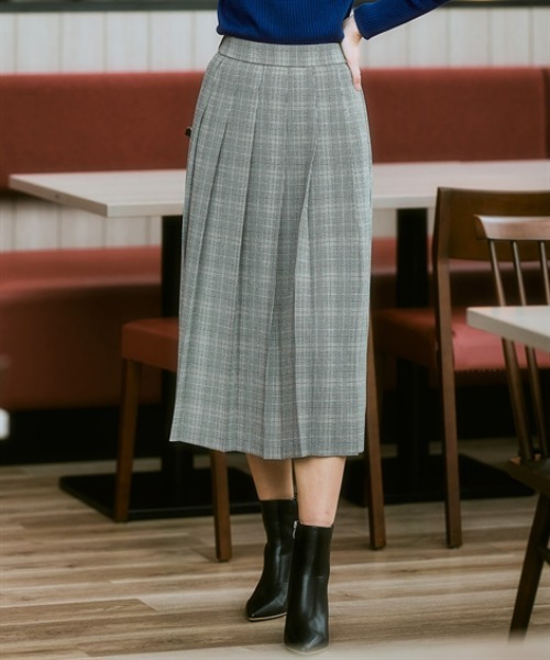 7days Life Styling(セブンデイズライフスタイリング)の「ウール調プリーツスカート(しわになりにくい・洗濯機OK)<大きいサイズ有>(スカート・レディース・チャコール/チェック・3L/LL/L/M/S)」の2枚目の写真