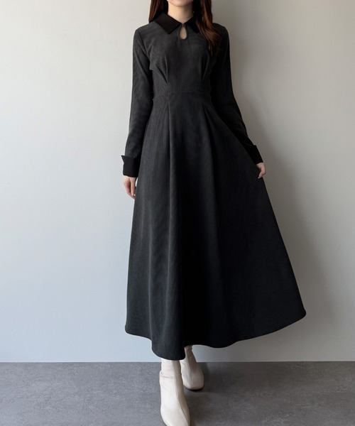 セール】バイカラーコーデュロイフレアワンピース（ワンピース