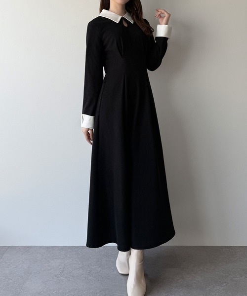 セール】バイカラーコーデュロイフレアワンピース（ワンピース