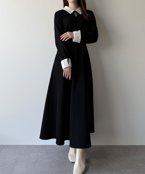 セール】バイカラーコーデュロイフレアワンピース（ワンピース