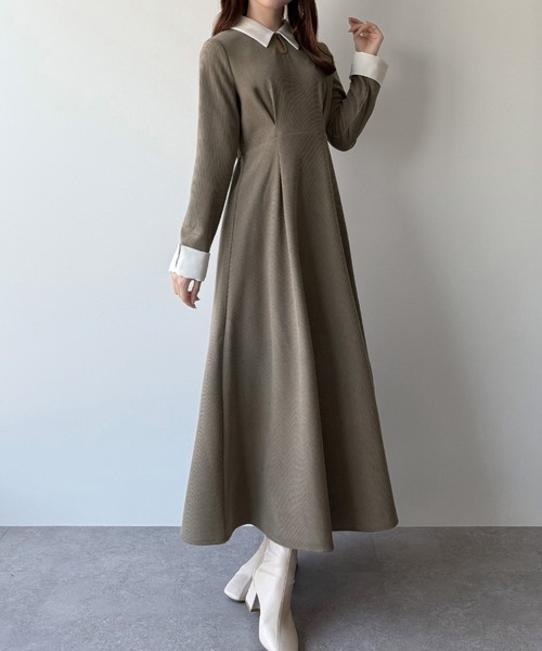 新品未使用タグ付★CIVIDINI★バイカラー★フレア★ロングワンピース セール】バイカラーコーデュロイフレアワンピース（ワンピース