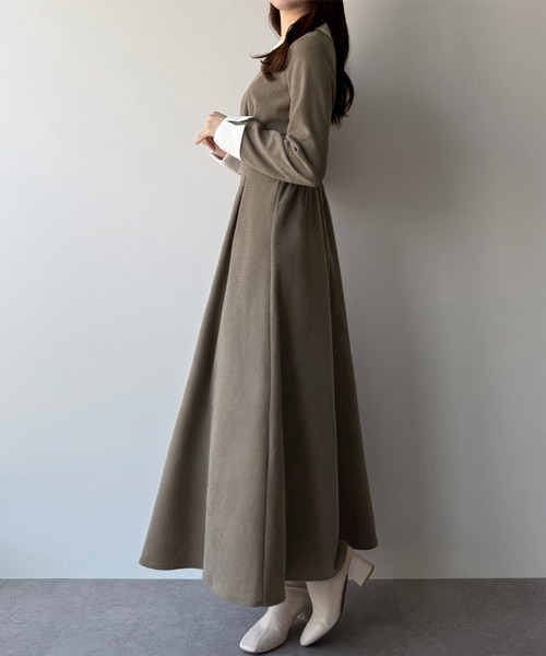 セール】バイカラーコーデュロイフレアワンピース（ワンピース