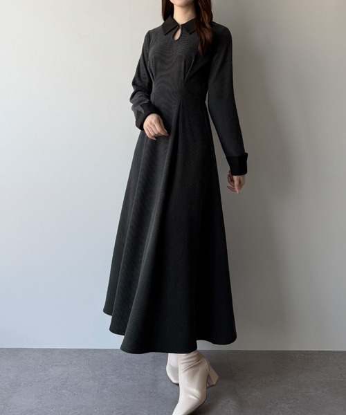 セール】バイカラーコーデュロイフレアワンピース（ワンピース