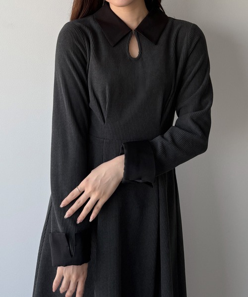 セール】バイカラーコーデュロイフレアワンピース（ワンピース