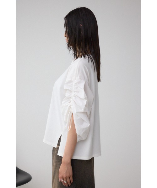 AZUL by moussy(アズールバイマウジー)の「ギャザースリーブカットトップス(Tシャツ/カットソー・レディース・ブラック/オフホワイト/杢グレー/バーガンディー・FREE)」の9枚目の写真