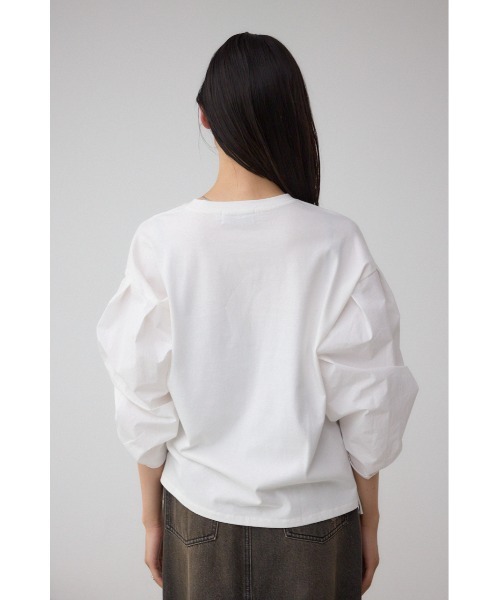 AZUL by moussy(アズールバイマウジー)の「ギャザースリーブカットトップス(Tシャツ/カットソー・レディース・ブラック/オフホワイト/杢グレー/バーガンディー・FREE)」の10枚目の写真