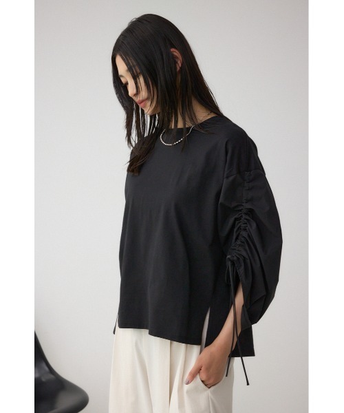 AZUL by moussy(アズールバイマウジー)の「ギャザースリーブカットトップス(Tシャツ/カットソー・レディース・ブラック/オフホワイト/杢グレー/バーガンディー・FREE)」の15枚目の写真