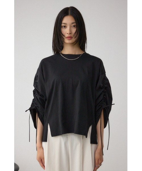 AZUL by moussy(アズールバイマウジー)の「ギャザースリーブカットトップス(Tシャツ/カットソー・レディース・ブラック/オフホワイト/杢グレー/バーガンディー・FREE)」の17枚目の写真