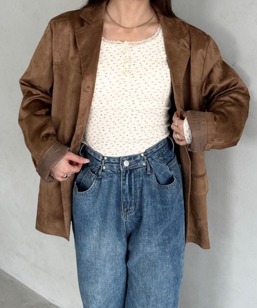 MYMOOD.(マイムード)の「カップ付き花柄ヘンリーネック ロングスリーブカットソー(Tシャツ/カットソー・レディース・ホワイト/アイボリー/ブラック・FREE)」の14枚目の写真
