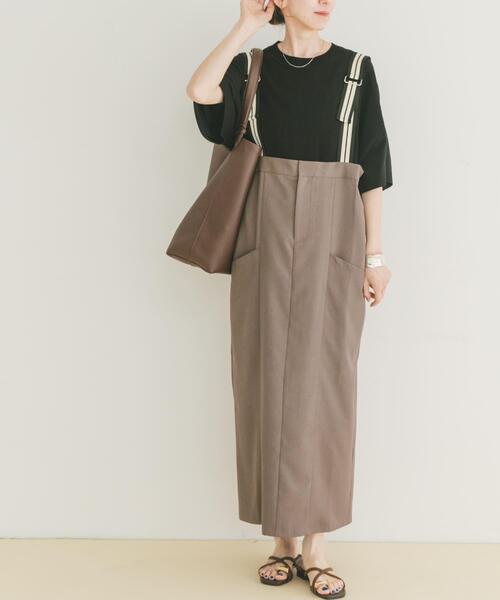 ITEMS URBANRESEARCH（アイテムズ アーバンリサーチ）の「サス付きツイルジャンパースカート（ワンピース・レディース・モカ/チャコールグレー・FREE）」の2枚目の写真