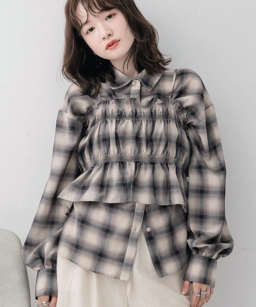 RETRO GIRL（レトロガール）の「ビスチェ付きチェックシャツ（シャツ/ブラウス・レディース・ブルー系その他2/ブラック系その他2/ブラウン系その他2・FREE）」の2枚目の写真