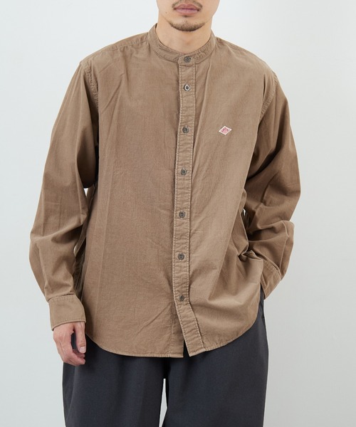 【DANTON】コーデュロイ　バンドカラーシャツ　長袖　緑　40サイズ DANTON】コーデュロイ バンドカラーシャツ 長袖 緑 40サイズ