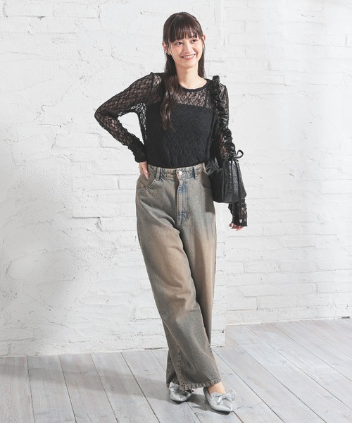 Honeys(ハニーズ)の「総レーストップス(Tシャツ/カットソー・レディース・ブラック/アイボリー/ホワイト/ブラウン・L/S/M)」の8枚目の写真