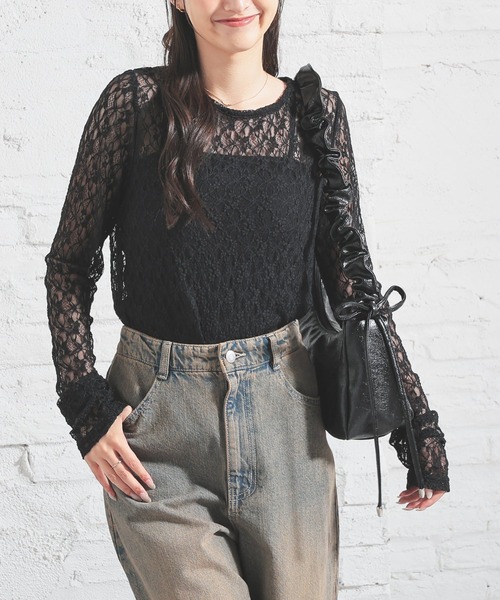 Honeys(ハニーズ)の「総レーストップス(Tシャツ/カットソー・レディース・ブラック/アイボリー/ホワイト/ブラウン・L/S/M)」の10枚目の写真