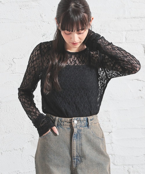 Honeys(ハニーズ)の「総レーストップス(Tシャツ/カットソー・レディース・ブラック/アイボリー/ホワイト/ブラウン・L/S/M)」の11枚目の写真