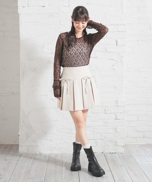 Honeys(ハニーズ)の「総レーストップス(Tシャツ/カットソー・レディース・ブラック/アイボリー/ホワイト/ブラウン・L/S/M)」の12枚目の写真