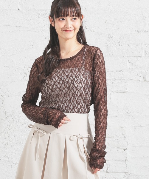 Honeys(ハニーズ)の「総レーストップス(Tシャツ/カットソー・レディース・ブラック/アイボリー/ホワイト/ブラウン・L/S/M)」の13枚目の写真