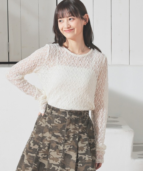 Honeys(ハニーズ)の「総レーストップス(Tシャツ/カットソー・レディース・ブラック/アイボリー/ホワイト/ブラウン・L/S/M)」の17枚目の写真