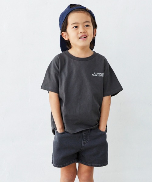 Fluffy BROTHERS(フラッフィーブラザーズ)の「パネルプリントTシャツ(Tシャツ/カットソー・キッズ・サーモンピンク/レンガ/スミクロ/ホワイト・90/100/110/120/80/130/140/150)」の5枚目の写真