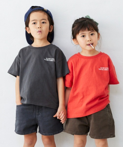 Fluffy BROTHERS(フラッフィーブラザーズ)の「パネルプリントTシャツ(Tシャツ/カットソー・キッズ・サーモンピンク/レンガ/スミクロ/ホワイト・90/100/110/120/80/130/140/150)」の13枚目の写真