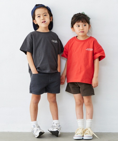 Fluffy BROTHERS(フラッフィーブラザーズ)の「パネルプリントTシャツ(Tシャツ/カットソー・キッズ・サーモンピンク/レンガ/スミクロ/ホワイト・90/100/110/120/80/130/140/150)」の14枚目の写真