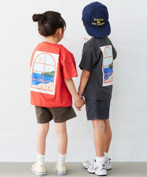 Fluffy BROTHERS(フラッフィーブラザーズ)の「パネルプリントTシャツ(Tシャツ/カットソー・キッズ・サーモンピンク/レンガ/スミクロ/ホワイト・90/100/110/120/80/130/140/150)」の17枚目の写真