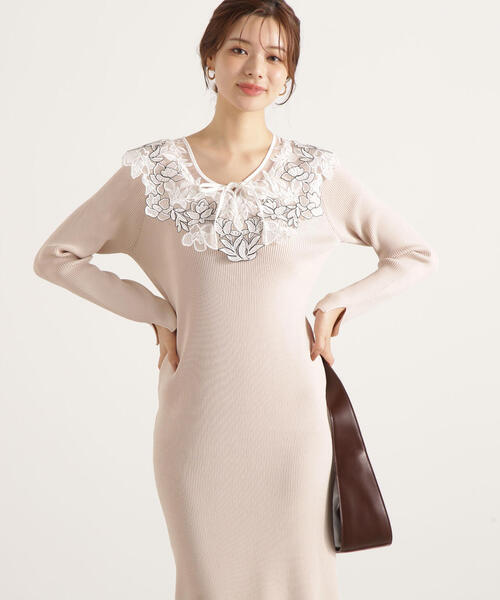 PROPORTION BODY DRESSING（プロポーションボディドレッシング）の「ケープ風レース付きニットワンピース / 1215240905（ワンピース・レディース・ダークグレー/ベージュ/ブルー・SMALL/MEDIUM）」の10枚目の写真