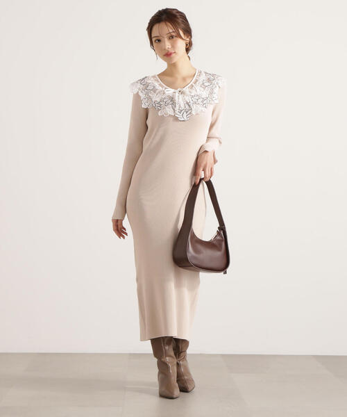PROPORTION BODY DRESSING（プロポーションボディドレッシング）の「ケープ風レース付きニットワンピース / 1215240905（ワンピース・レディース・ダークグレー/ベージュ/ブルー・SMALL/MEDIUM）」の12枚目の写真