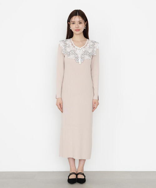 PROPORTION BODY DRESSING（プロポーションボディドレッシング）の「ケープ風レース付きニットワンピース / 1215240905（ワンピース・レディース・ダークグレー/ベージュ/ブルー・SMALL/MEDIUM）」の17枚目の写真