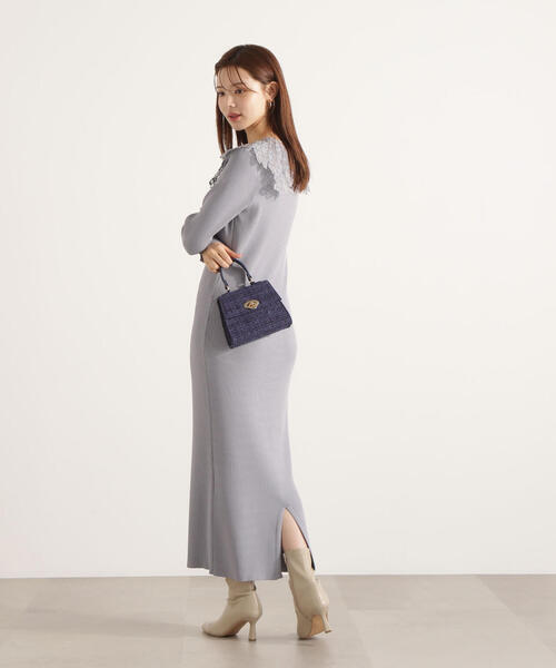 PROPORTION BODY DRESSING（プロポーションボディドレッシング）の「ケープ風レース付きニットワンピース / 1215240905（ワンピース・レディース・ダークグレー/ベージュ/ブルー・SMALL/MEDIUM）」の8枚目の写真