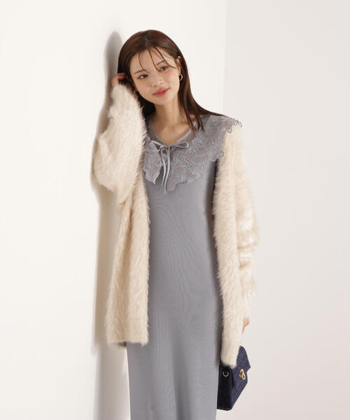 PROPORTION BODY DRESSING（プロポーションボディドレッシング）の「ケープ風レース付きニットワンピース / 1215240905（ワンピース・レディース・ダークグレー/ベージュ/ブルー・SMALL/MEDIUM）」の3枚目の写真