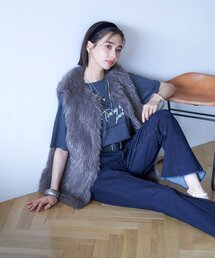 ダークグレー ファーべスト フェイクファーベスト』