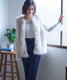 新品⭐️シェリエ sheller FOXファードッキングダウンベスト♡ホワイト 白 adagietto ブルーフォックスファー ダウンベスト（エクリュ