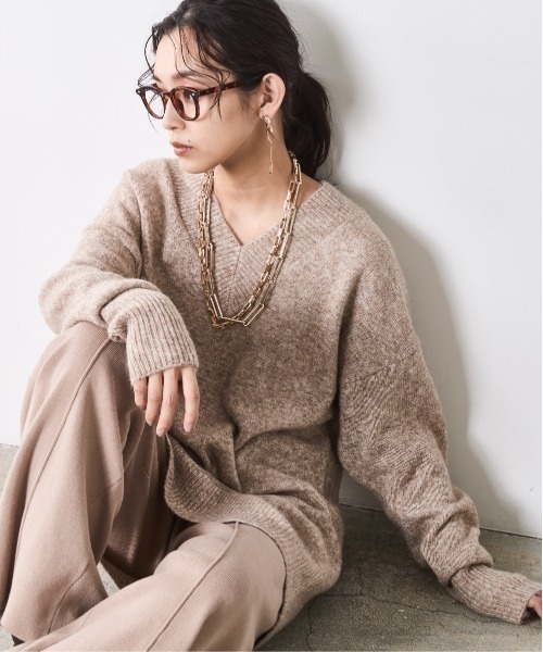 vネック ニット トップス レディース 大きいサイズ ニットチュニック ロング GOLDJAPAN（ゴールドジャパン） 大きいサイズ レディース トップス