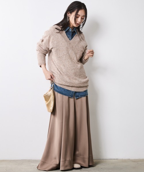 CHIC STYLE（シックスタイル）の「Vネックニットチュニック＜大きいサイズ有＞シックスタイル（ニット/セーター・レディース・ベージュ/グレー・M/L/LL/3L/4L/5L）」の21枚目の写真