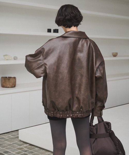 AIC.（エーアイシー）の「クラッシュレザーカバーオールジャケット（ブルゾン・レディース・ブラウン/ブラック・FREE）」の14枚目の写真
